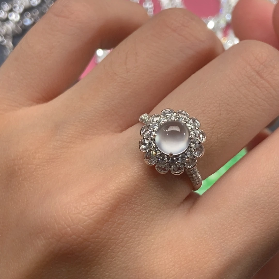 翡翠18K金镶嵌戒指天然缅甸A货翡翠