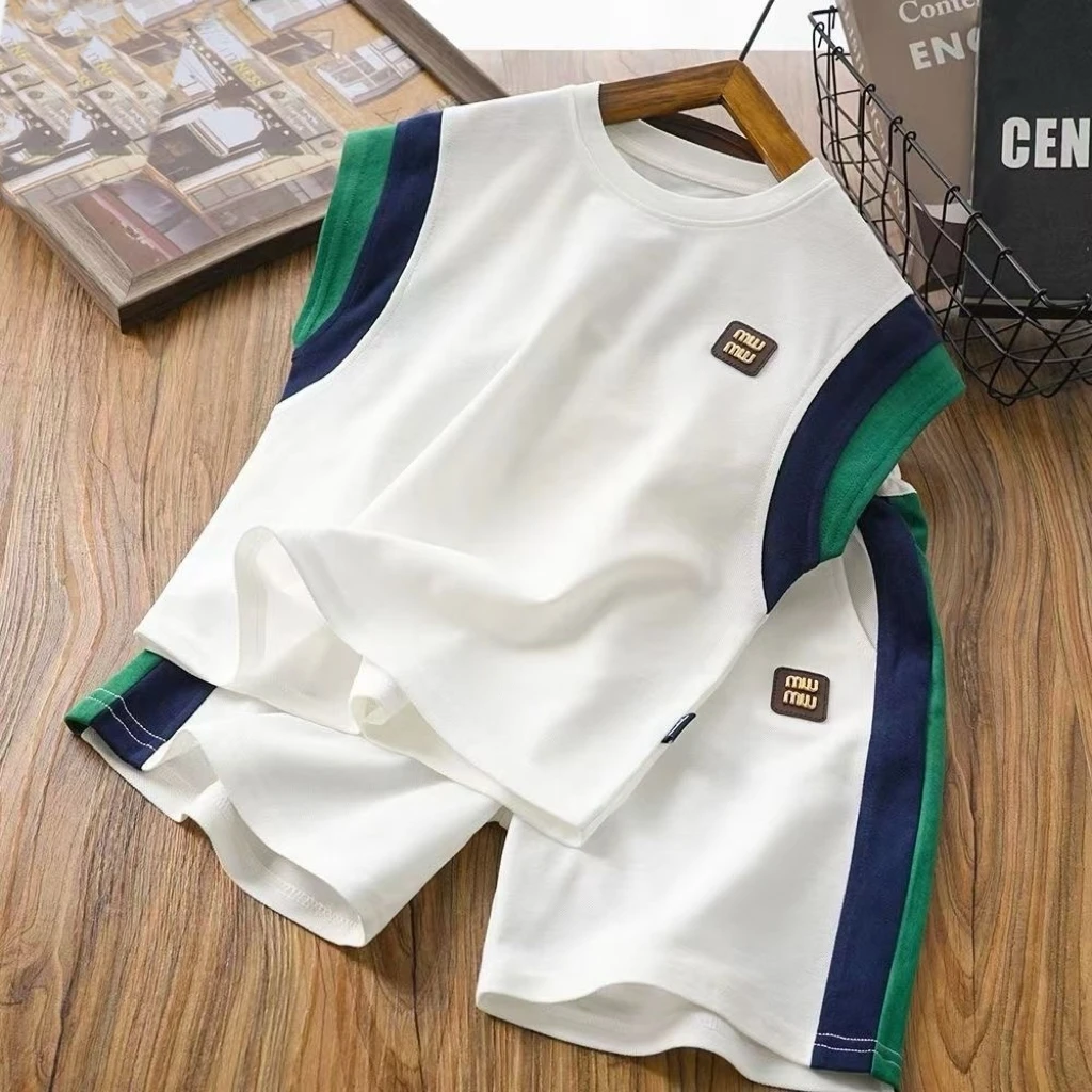 【直播】夏季休闲套装2025新款拼接中大童男孩洋气裤