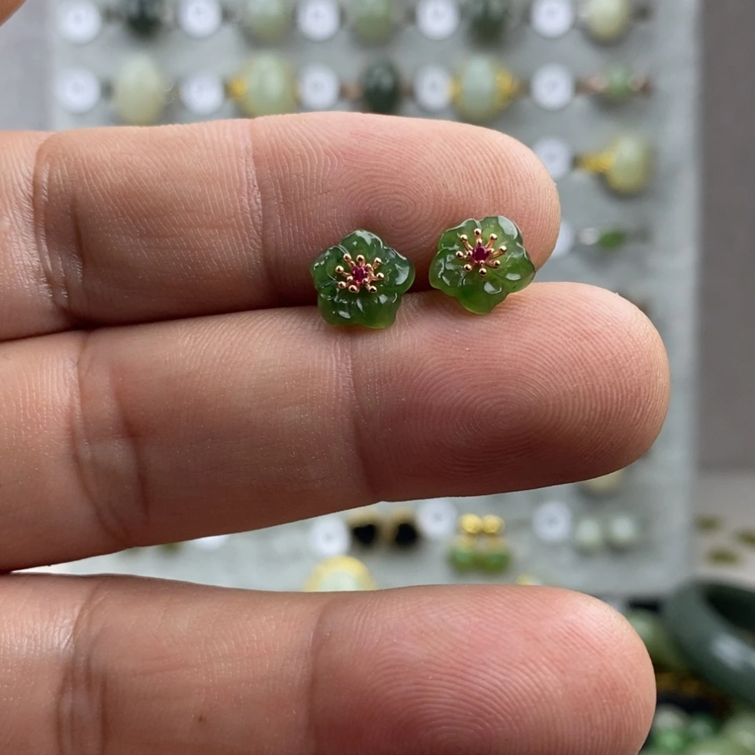 和田玉（碧玉）银S925镀金镶嵌戒指