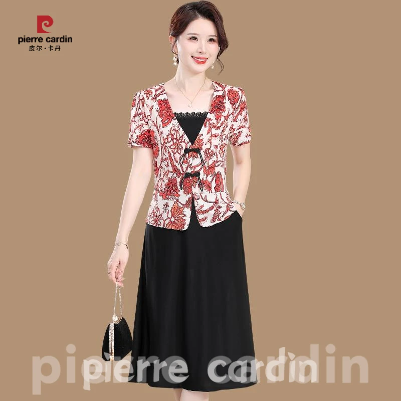 皮尔卡丹中年妈妈夏装中式假两件连衣裙2025新款中老年女气质显瘦