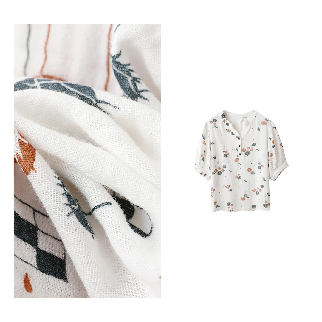 B 门店42&9！假日呼吸衬衫」环保全棉舒适无感印花透气短袖C23055