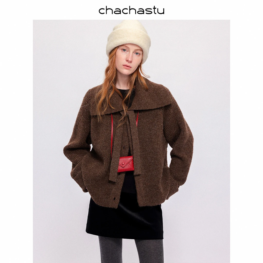 CHACHASTU【圣诞派对】外套极简精致氛围斗篷A字毛衣外套C2512M32B