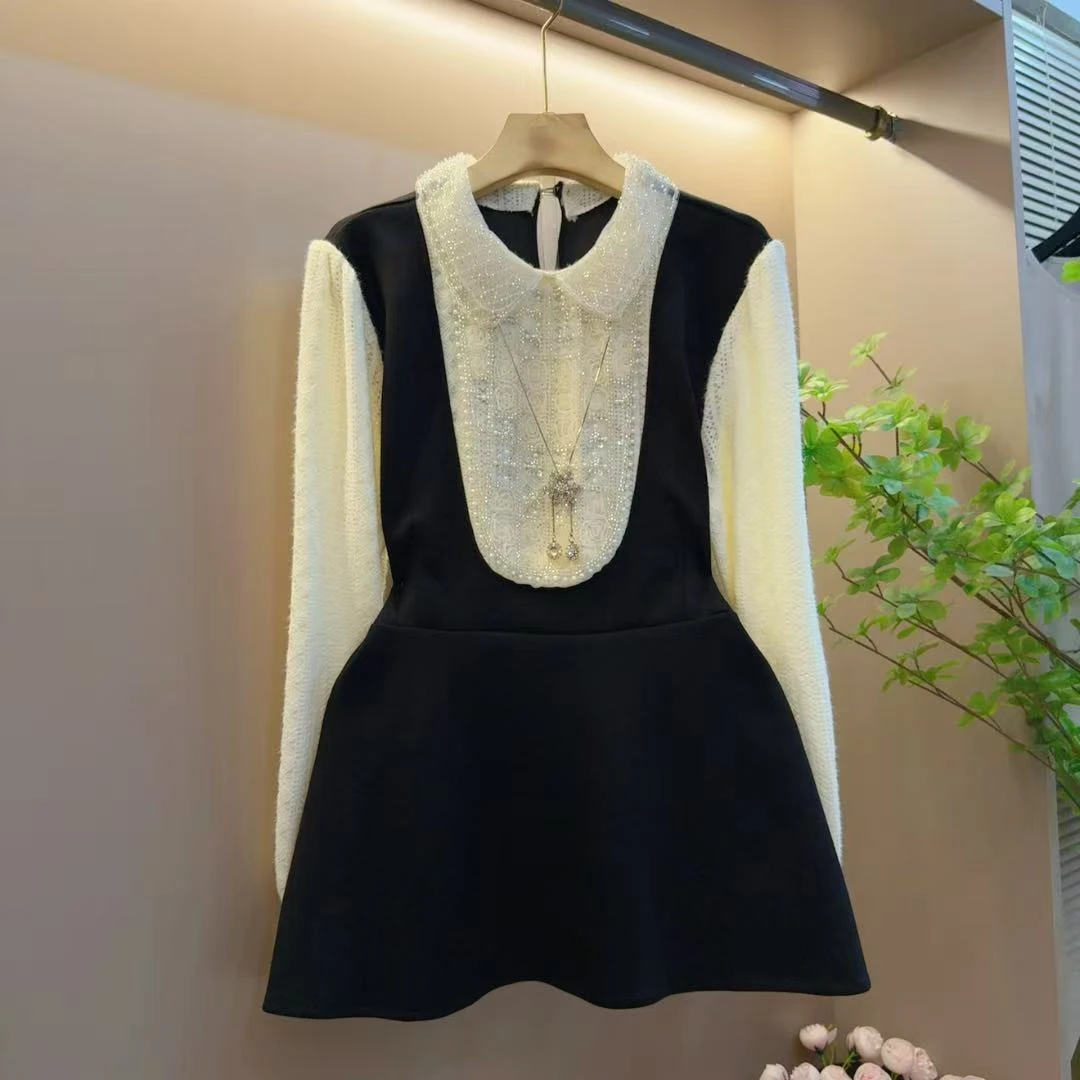 洋气新款重工翻领串珠设计拼接百搭气质显瘦上衣（长69左右）