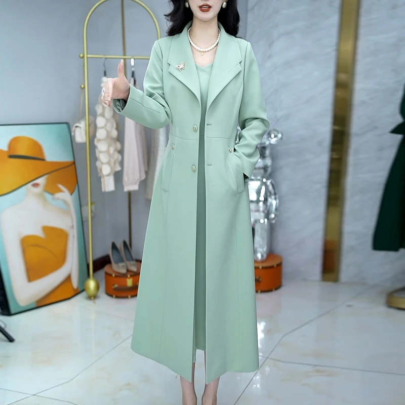 高端时尚风衣外套女2025春秋新款女士优雅减龄连衣裙配风衣两件套
