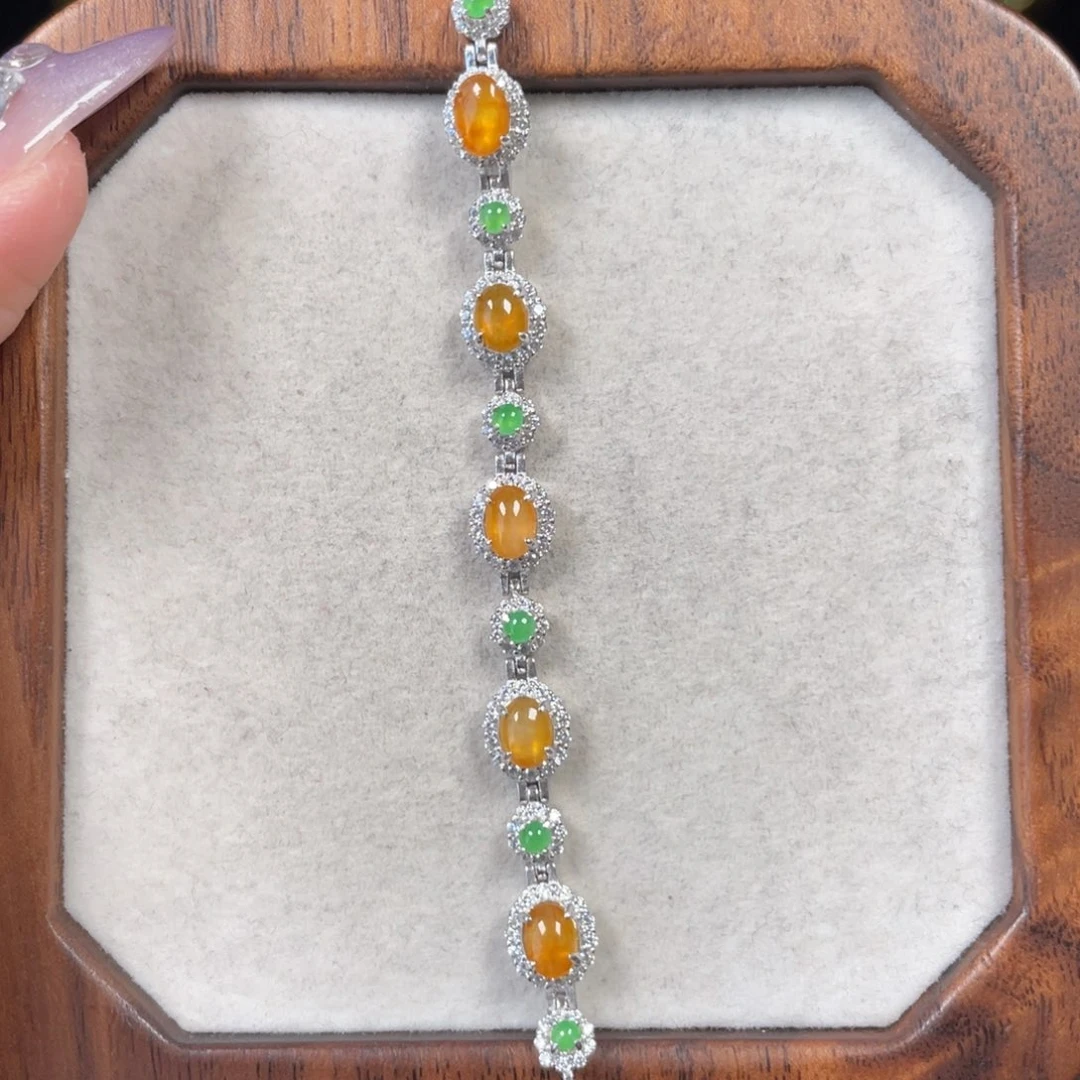 翡翠手链银S925镶嵌255488