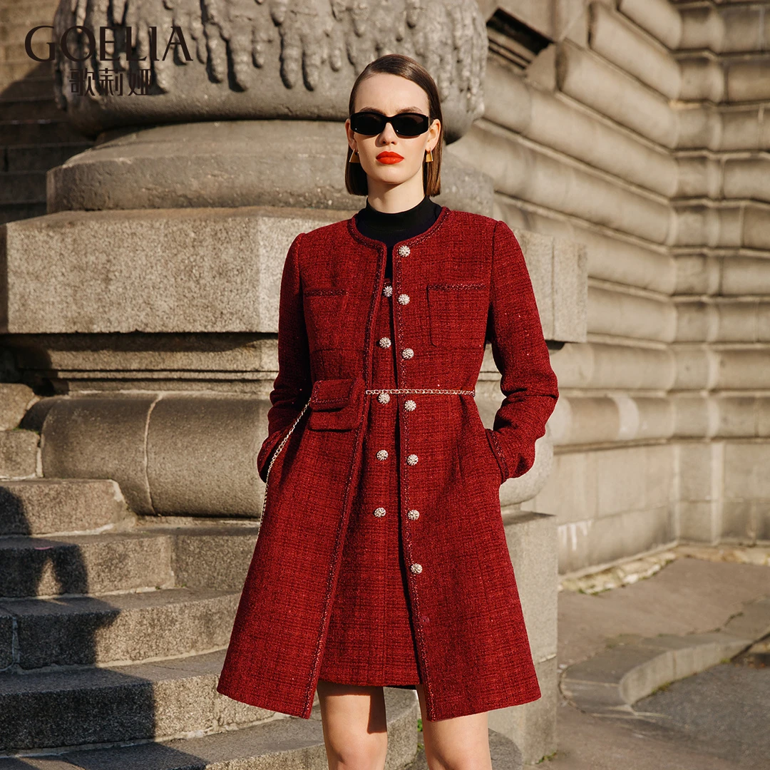 歌莉娅红色色织小香风外套休闲气质1C1R6E100