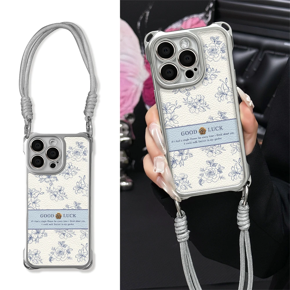 适用于苹果16华为OPPO小米VIVO小众简约四角挂绳手机壳YA0234