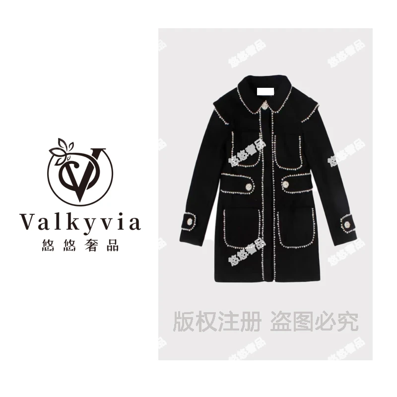 【Valkyvia/悠悠奢品】S网红轻奢钉珠气质大翻领大衣外套6665