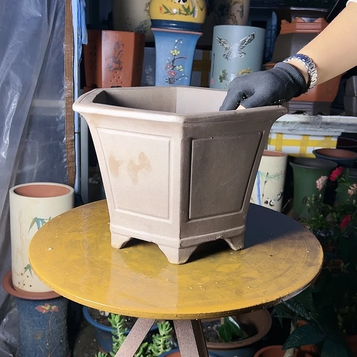 宜兴紫砂花盆花盆25素面六方