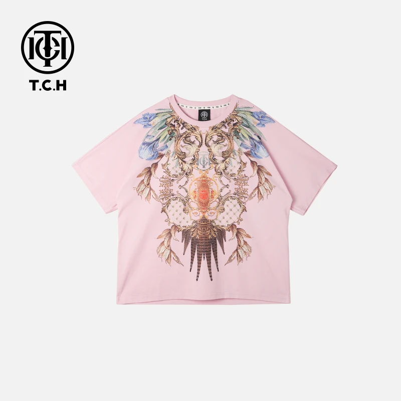 TCH轻奢烫钻工艺时尚休闲百搭舒适气质T恤女T75B10E9015私服tch