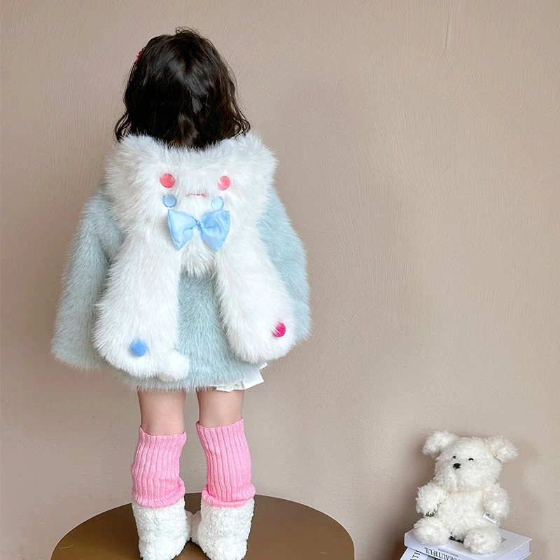 女宝冬款毛毛衣2024新款女童兔子外套过年衣服可爱款加绒加厚韩版