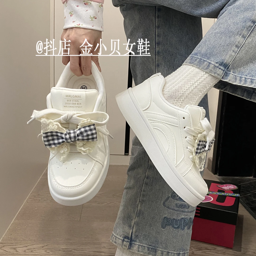 金小贝小众原创蝴蝶结厚底小白鞋女2025新款春季百搭可爱运动板鞋