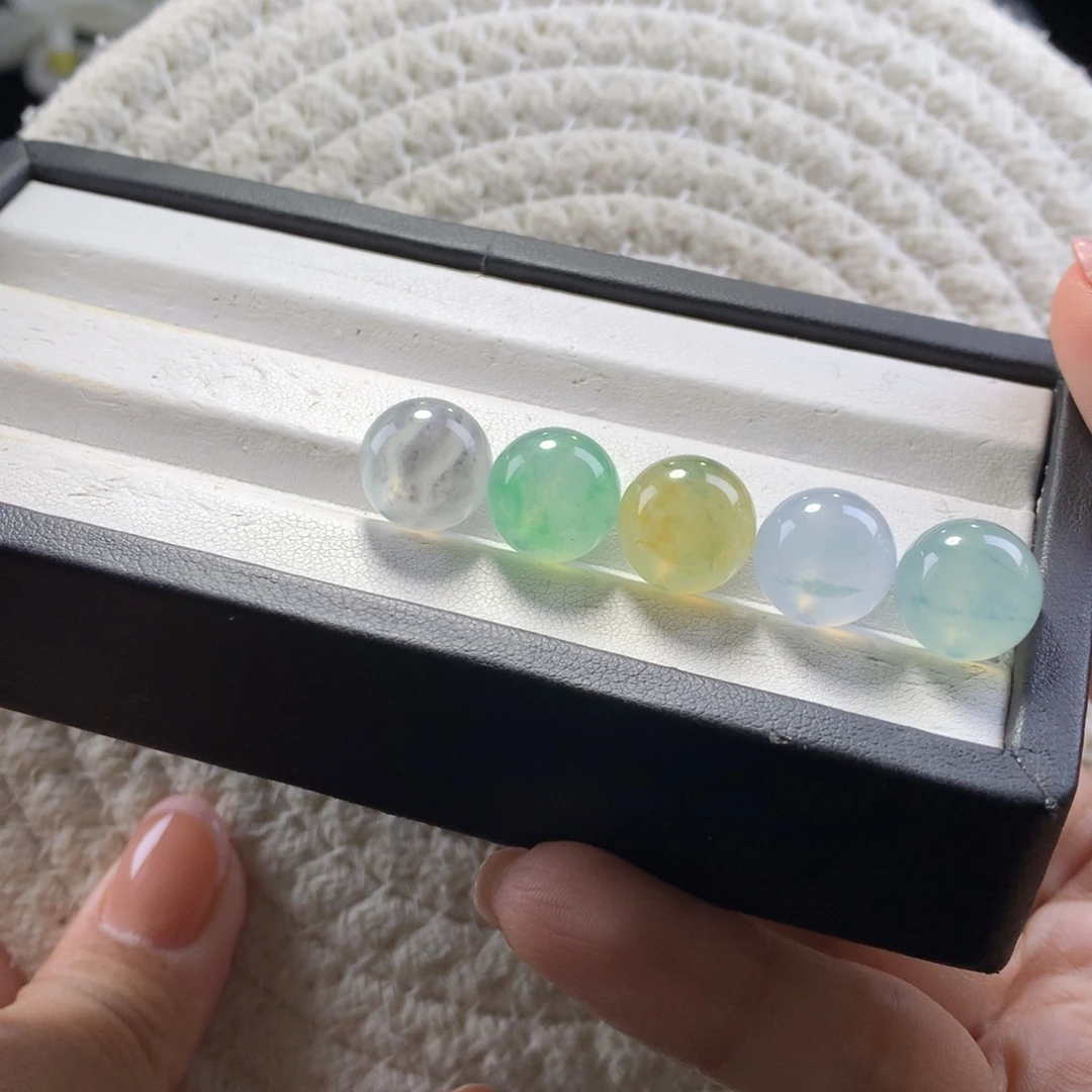 翡翠未镶嵌手串卡12五彩飘花