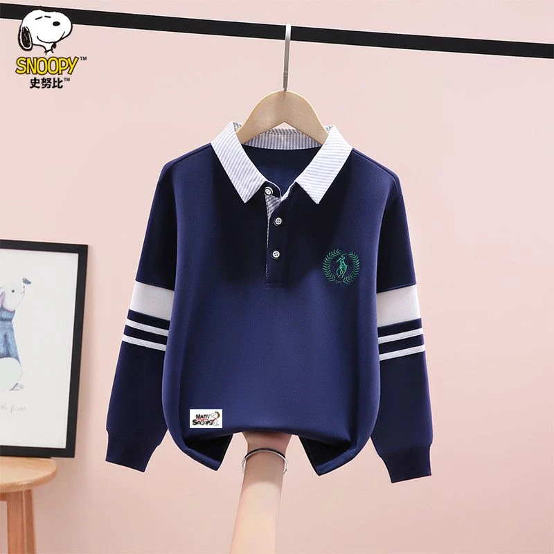 史努比男童卫衣秋冬装2025新款洋气中大童男孩休闲polo衫长袖上衣
