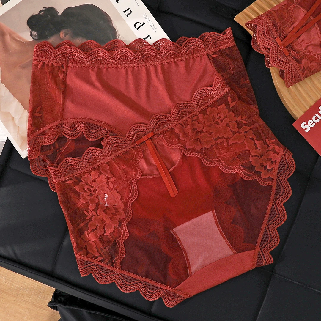 本命年红色内裤女士2025新款性感欲蕾丝蜜桃臀大码胖mm结婚新年