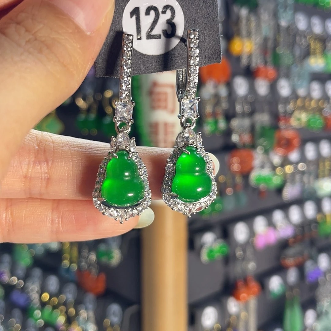 翡翠银S925镶嵌耳饰123