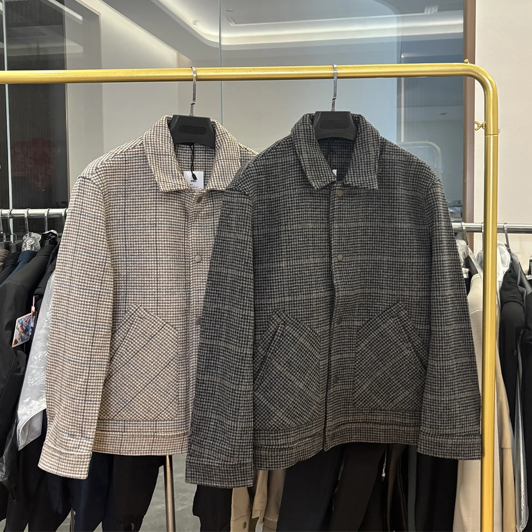 高端！53绵羊毛！秋冬休闲复古千鸟格高级高质量翻领毛呢夹克男外套