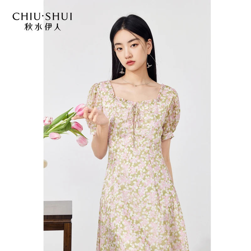 【诗语专属】秋水伊人X型方领长款连衣裙女装独特裙子623204A020285