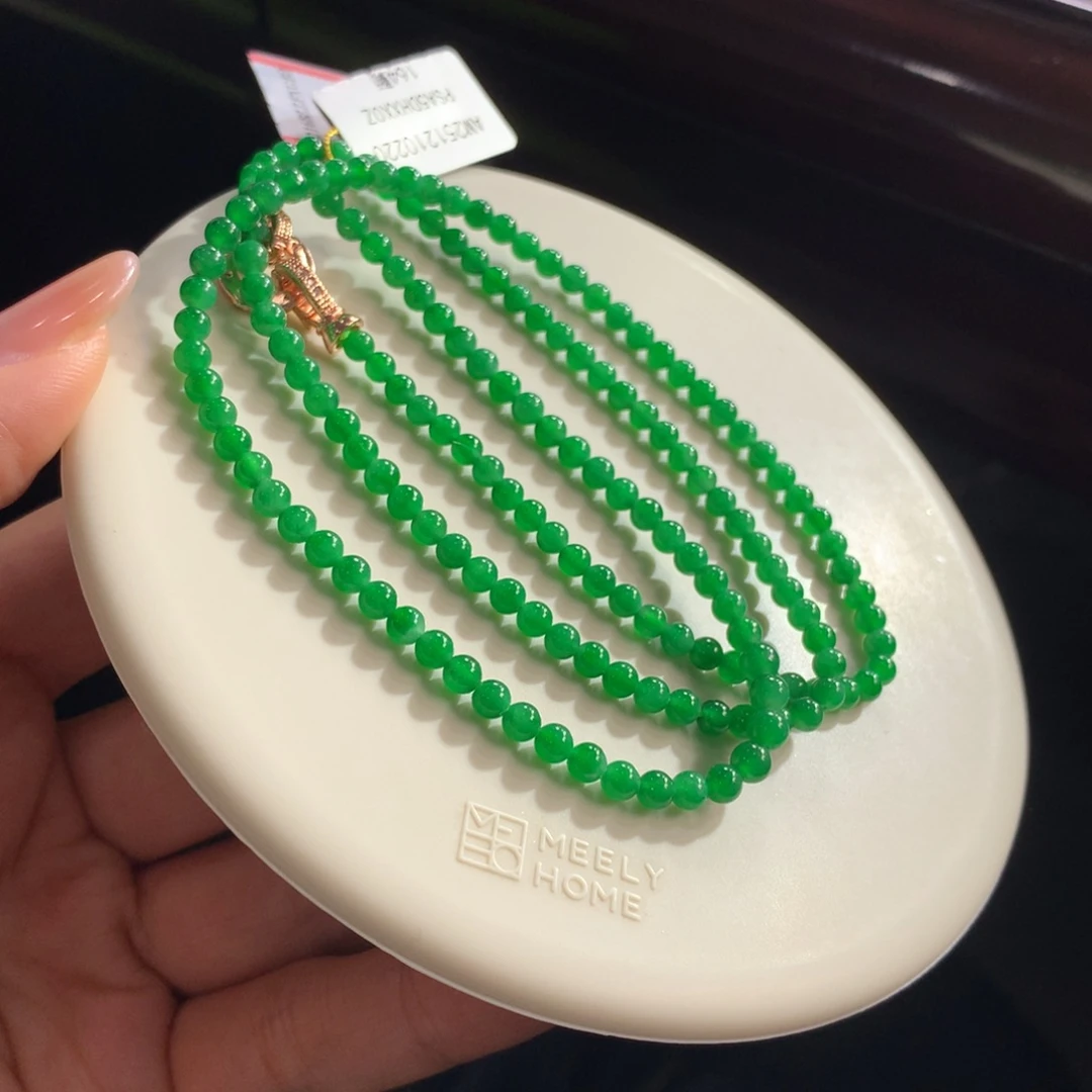 翡翠未镶嵌手链冰润满色阳绿项链卡3.5