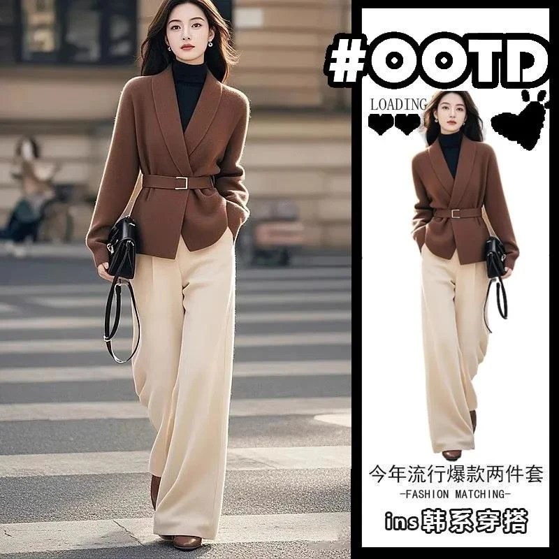 单件/2025新款韩系高级感ootd穿搭职业针织裤子装女春秋季潮流装