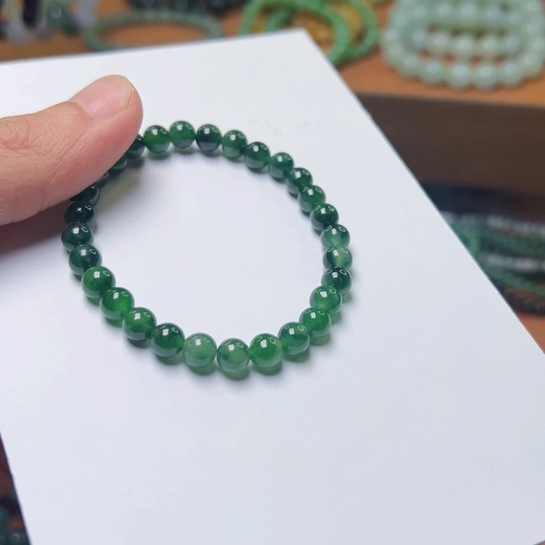 翡翠未镶嵌颈饰翡翠手串冰油青卡5➕手串
