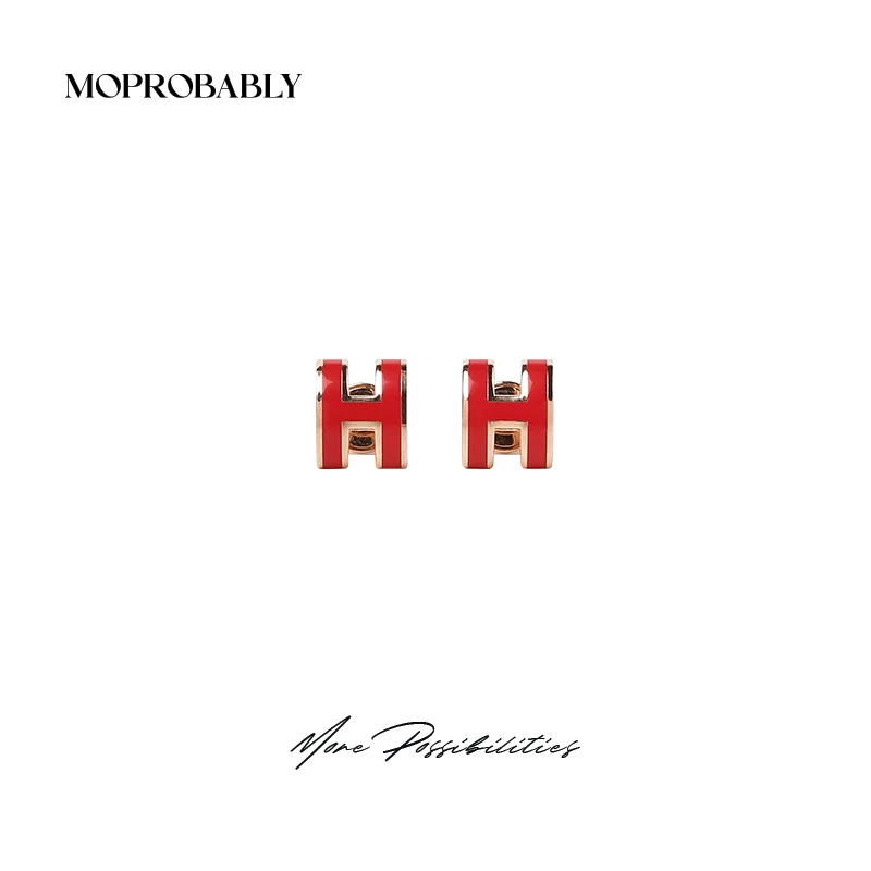 钛钢耳饰 李予诺 小众时尚轻奢气质百搭字母H耳钉L4092301