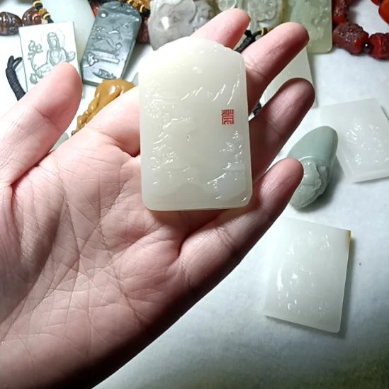 软玉未镶嵌挂件精雕刻玉山水牌吊坠