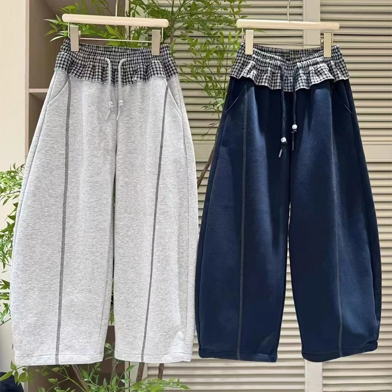 女童格子弯刀裤春秋2025新款潮儿童宽松裤子韩版中大童休闲裤洋气