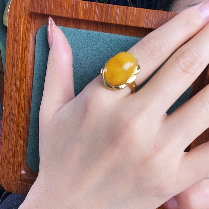 蜜蜡银S925镶嵌戒指戒指