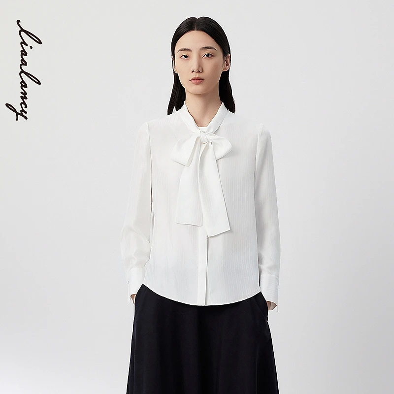 【雅丹风】LANCY/朗姿2024法式飘带白色衬衫女气质长袖通勤职业上衣