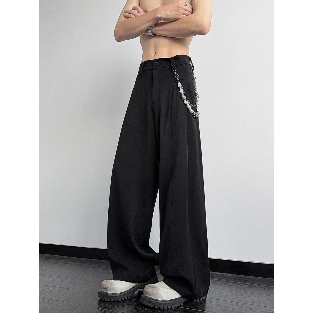 黑色休闲直筒西裤男垂坠感高级感那不勒斯裤子夏季薄款直筒西装裤