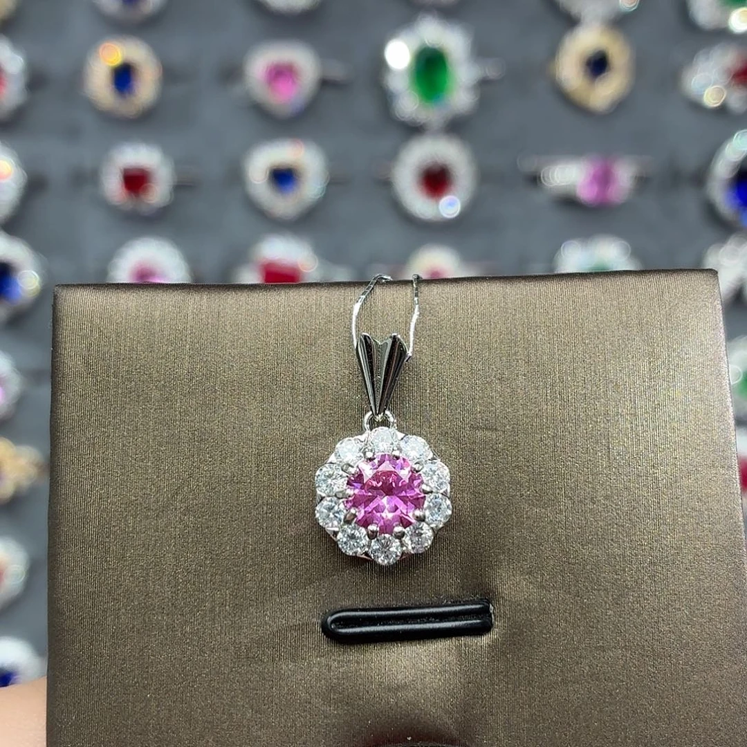 吊坠925银培育帕帕拉恰色粉蓝宝