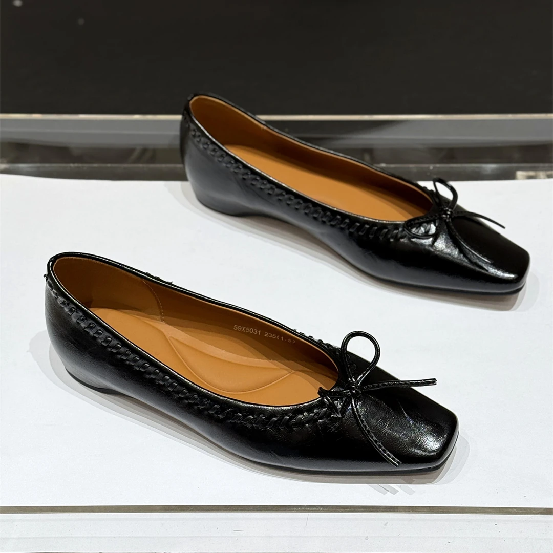 法式方头跛跟一脚蹬奶奶鞋女2025新款秋季方头蝴蝶结浅口百搭单鞋