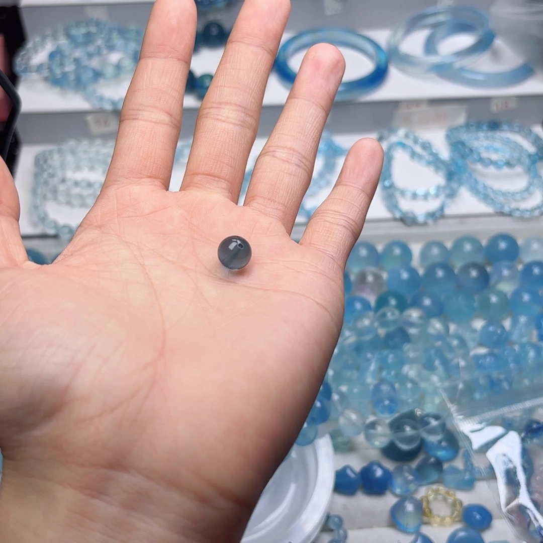 水晶手串未镶嵌海蓝宝魔鬼蓝带鬼绿单珠9.5咪