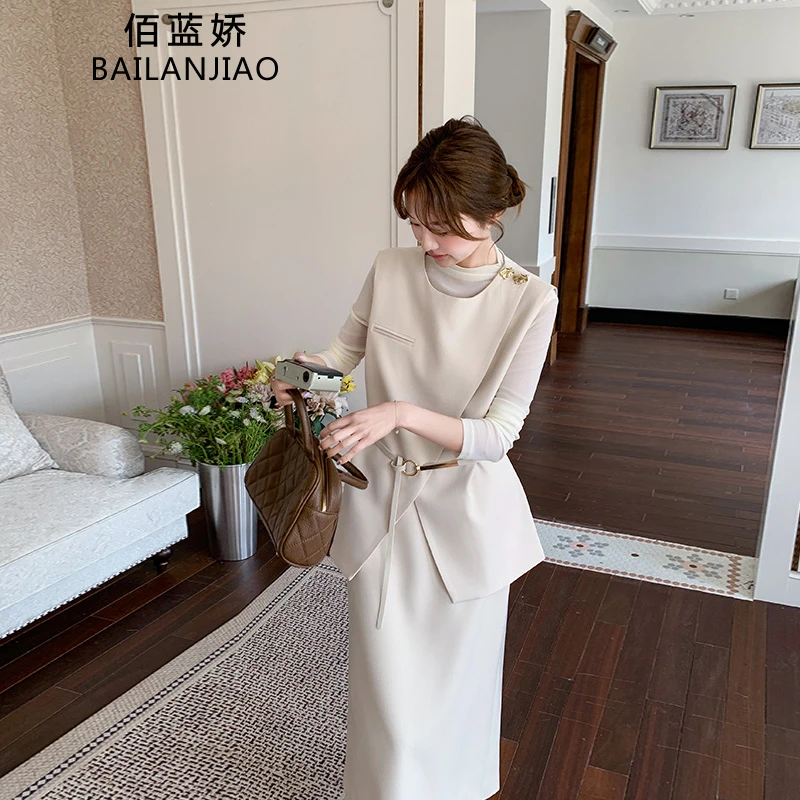 韩系轻熟小香风马甲套装裙女秋季2025新款气质高级感半身裙三件套