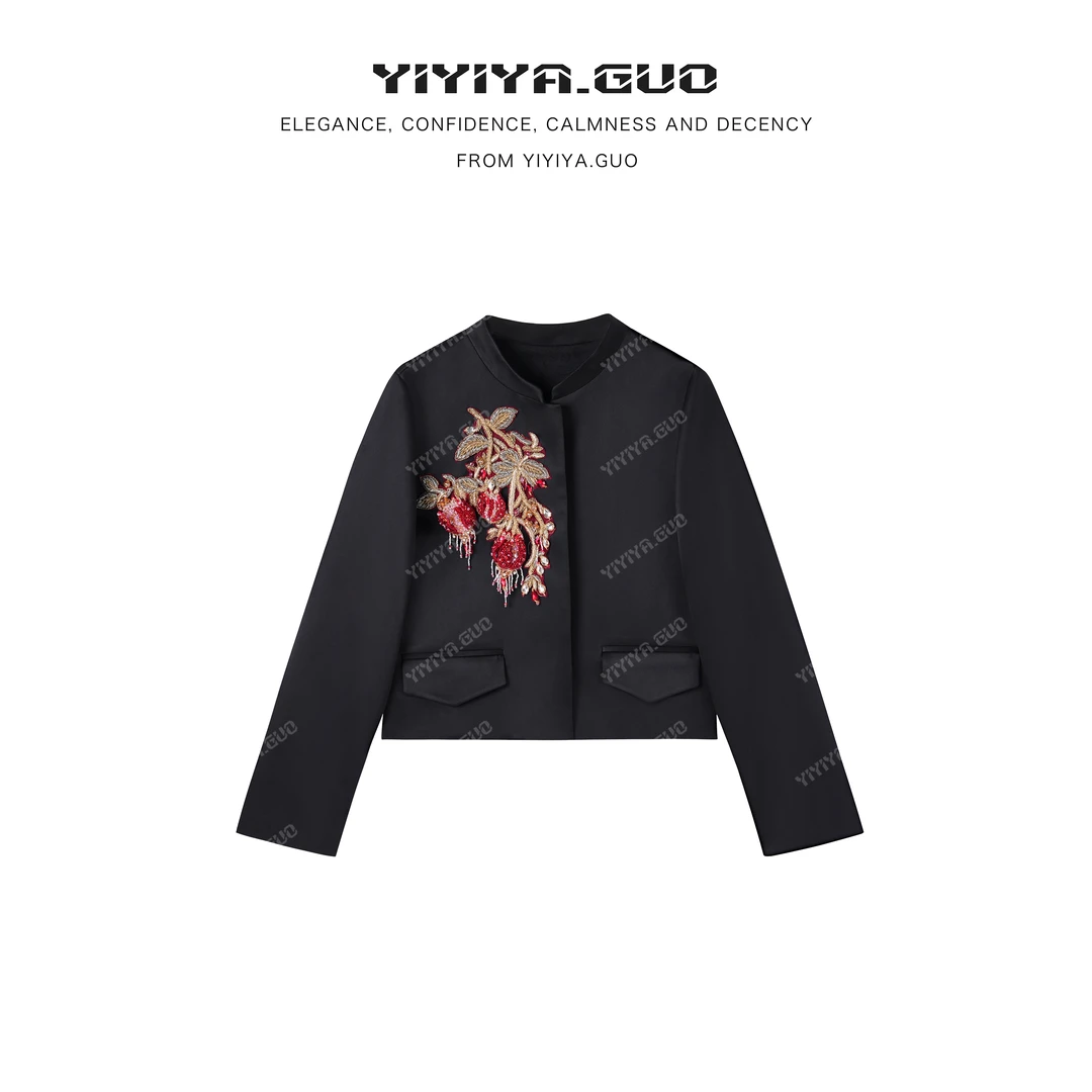 yiyiya.Guo艺艺吖【真丝缎·荔枝】秋冬新款圆领长袖上衣090272SS52