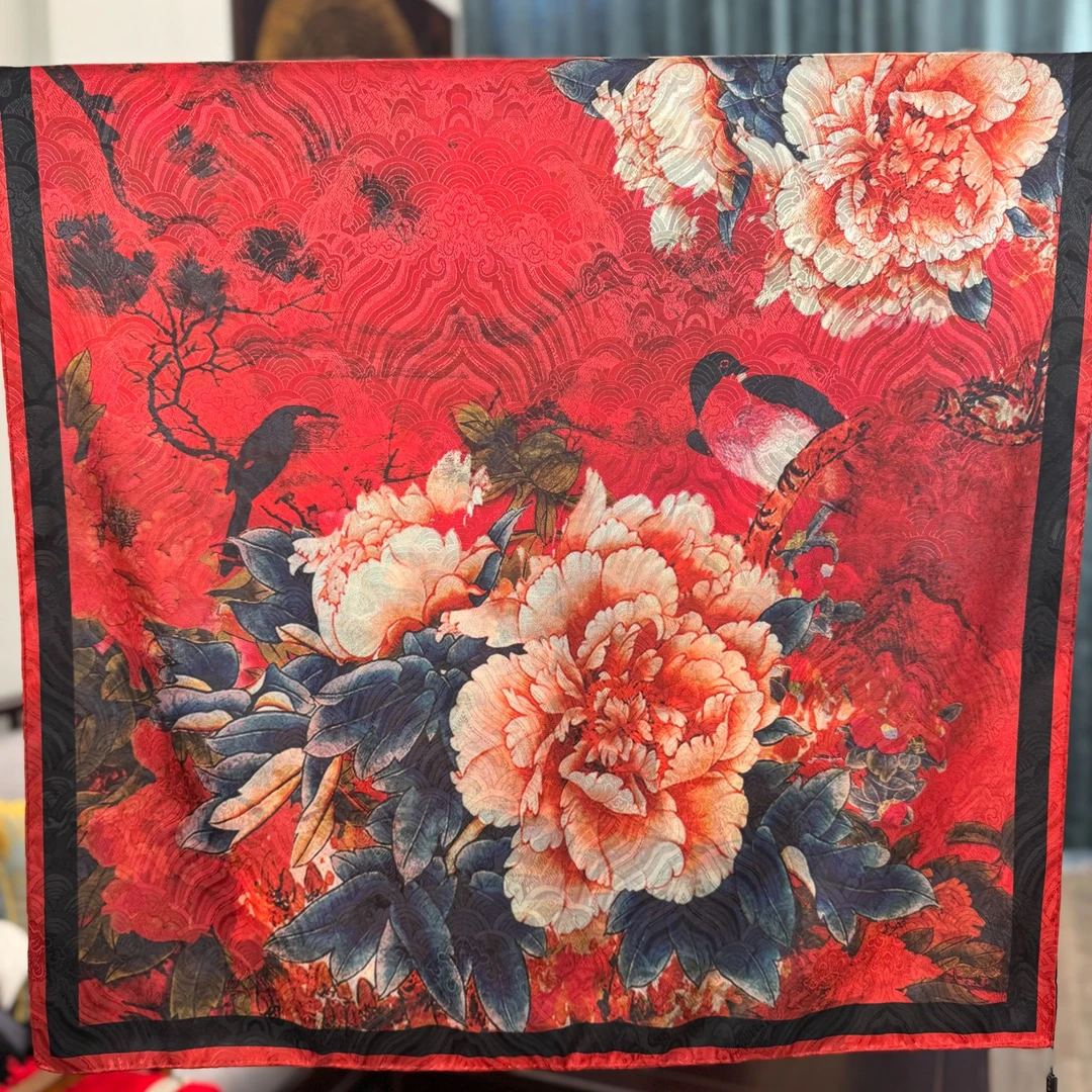 【A61-49 100】70*70龙磷纹方巾气质女士双面大方花丝斜纹丝巾