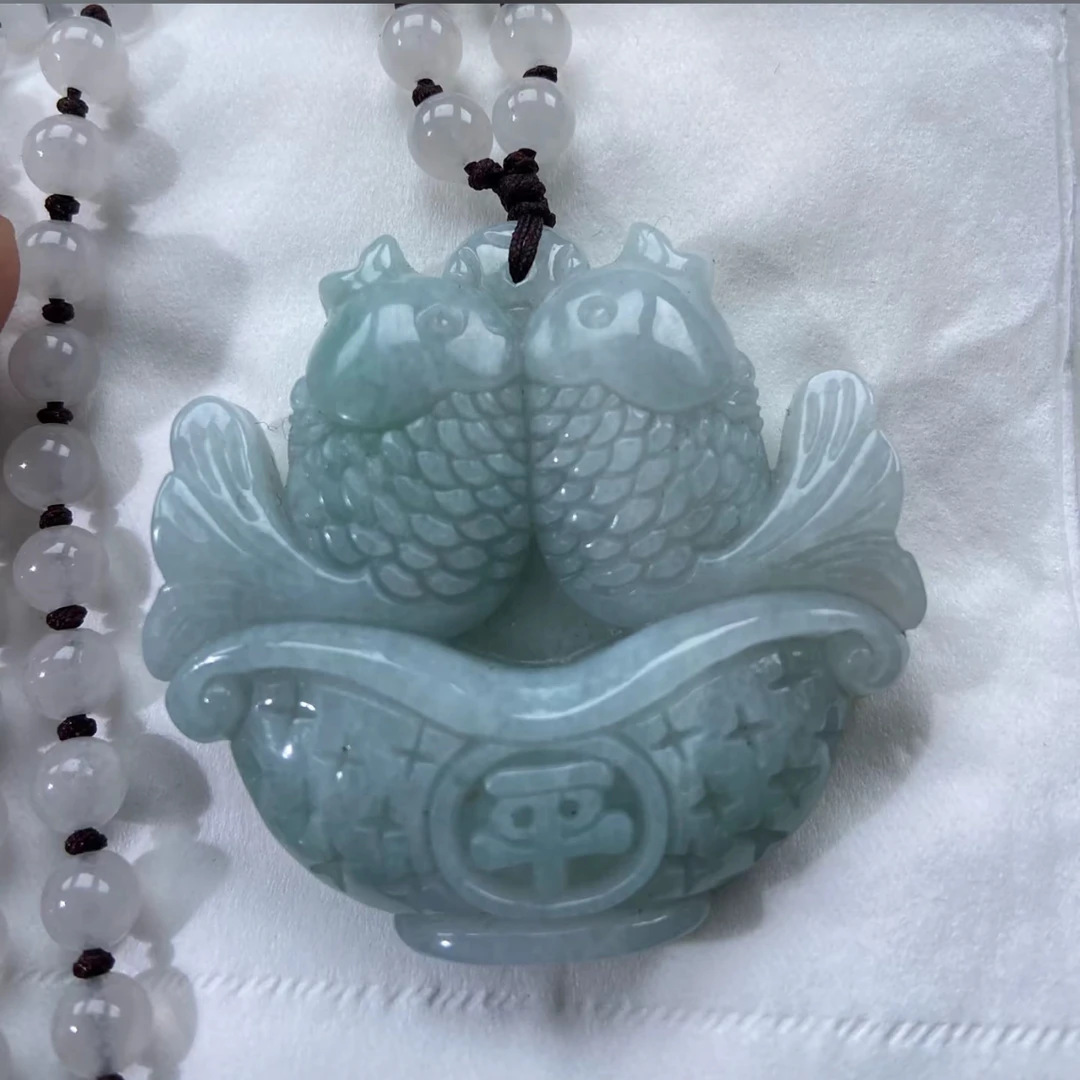 翡翠A货翡翠双鱼年年有余男女都可以佩戴种水好
