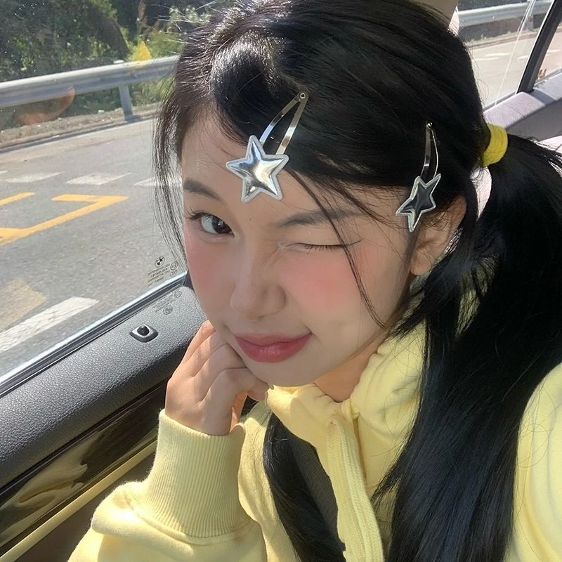 银光闪闪bb夹皮质银色星星亚ins风发夹甜酷辣妹五角星刘海夹边夹
