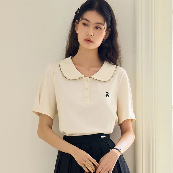 独束微胖大码女装气质感时尚百搭显瘦减龄娃娃领休闲T恤24DS82335