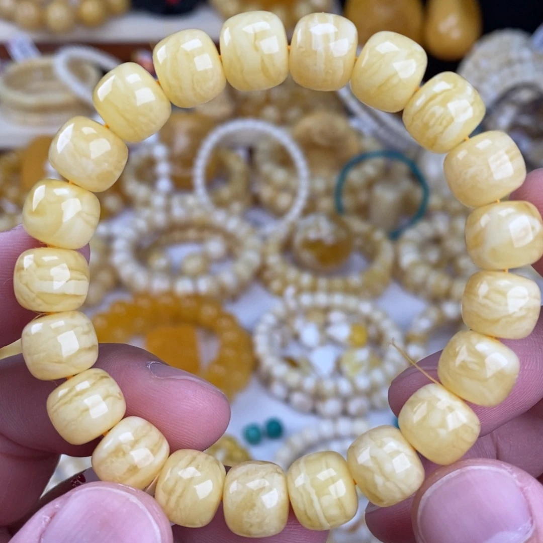 我***阿手链蜜蜡未镶嵌瓷白细纹虎皮15.95克
