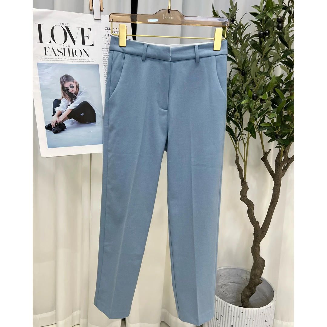 【Is-xia】之遐2023新款浅蓝色九分裤百搭休闲西装裤高腰小脚直筒
