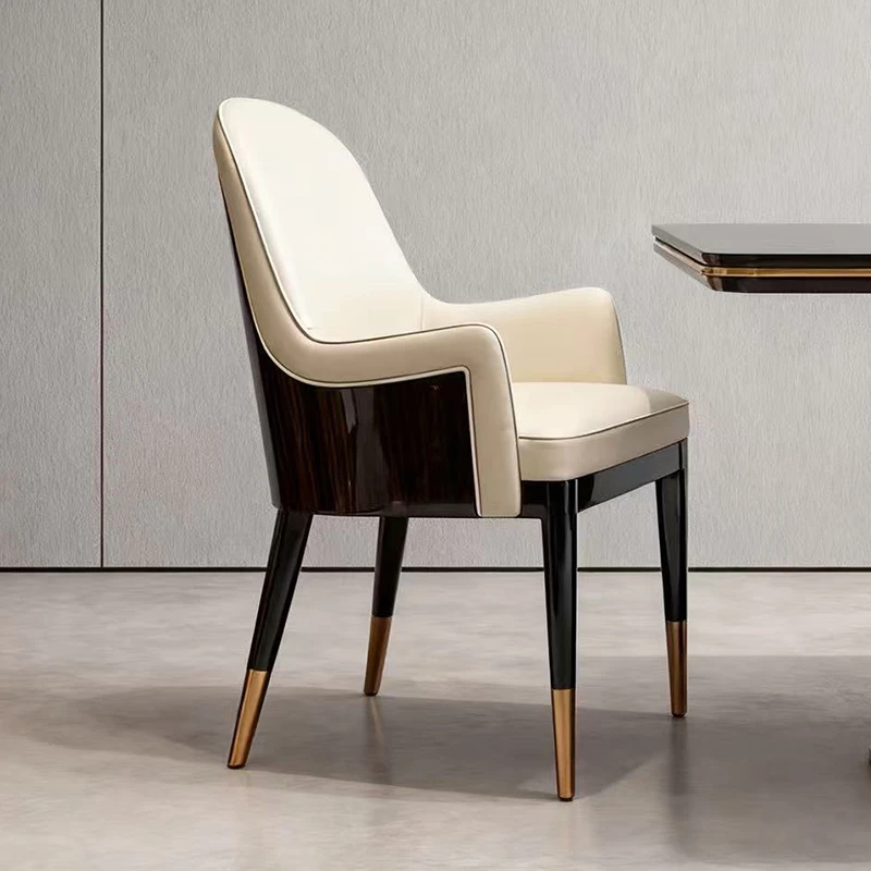 轻奢实木餐椅钢琴烤漆别墅大平层奢石配套餐椅真皮高端靠背椅设计