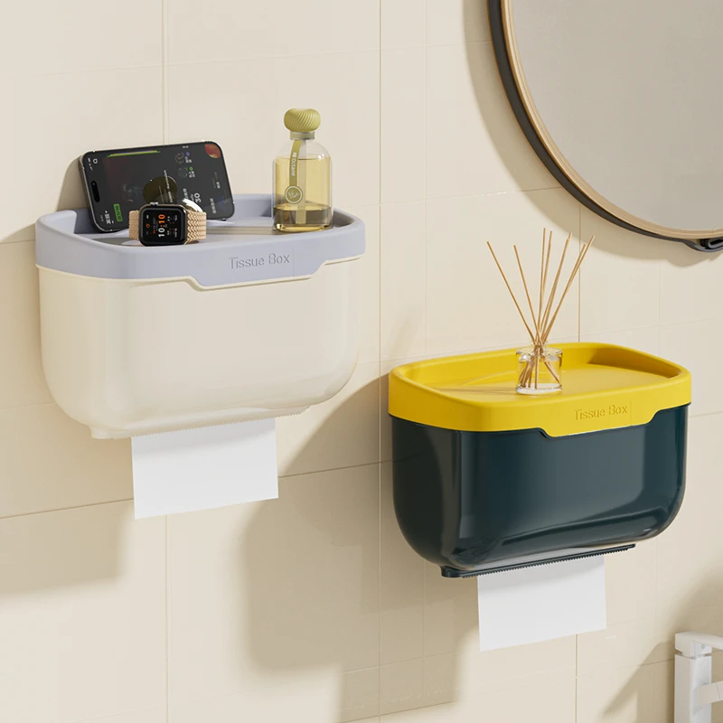 华良壁挂式厕纸盒浴室免打孔无痕纸巾洗脸巾收纳架卫浴卷纸器防水