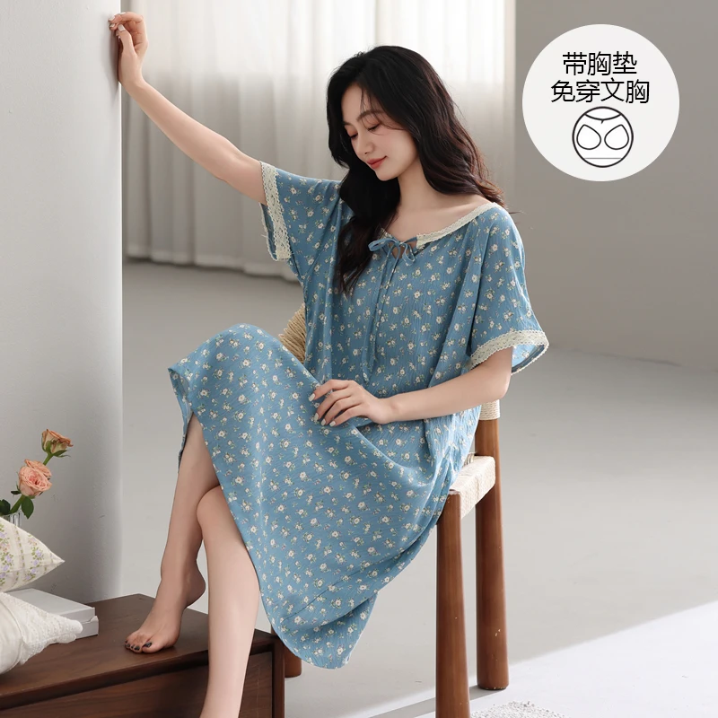 带胸垫睡裙女款爆款2025新款女士薄款夏季夏天舒适大码网红睡衣裙