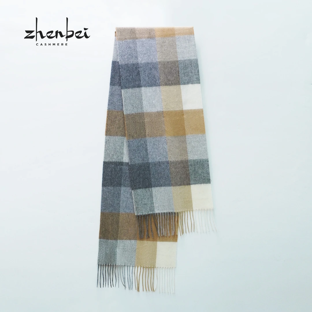 ZB/珍贝2025秋冬新品新年礼物 羊绒格子围巾/W2061