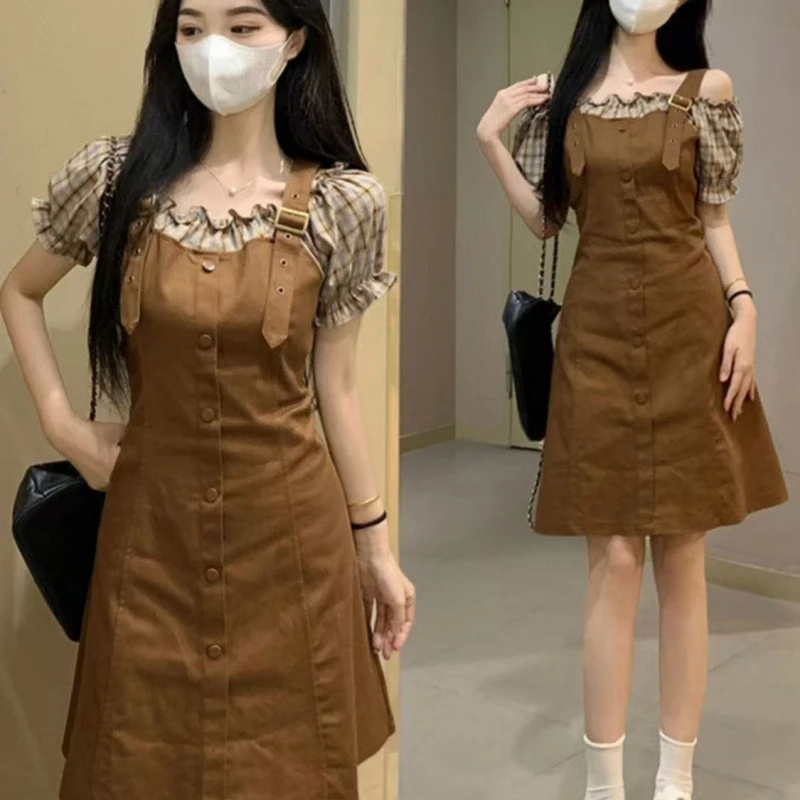 【低价清仓】夏季新款法式茶歇森系小众假两件女短裙高级设计感辣妹