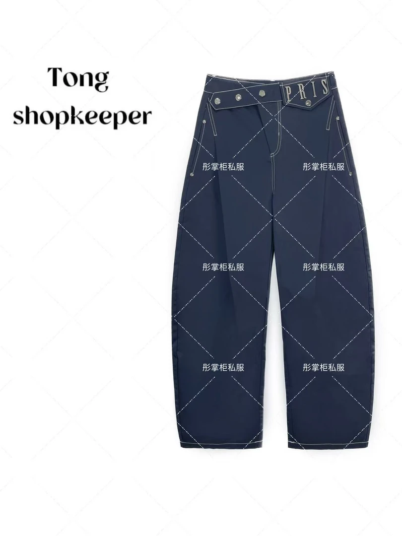 QJ/彤掌柜1681856 夏款2025美式字母不规则腰头设计扣时尚休闲裤