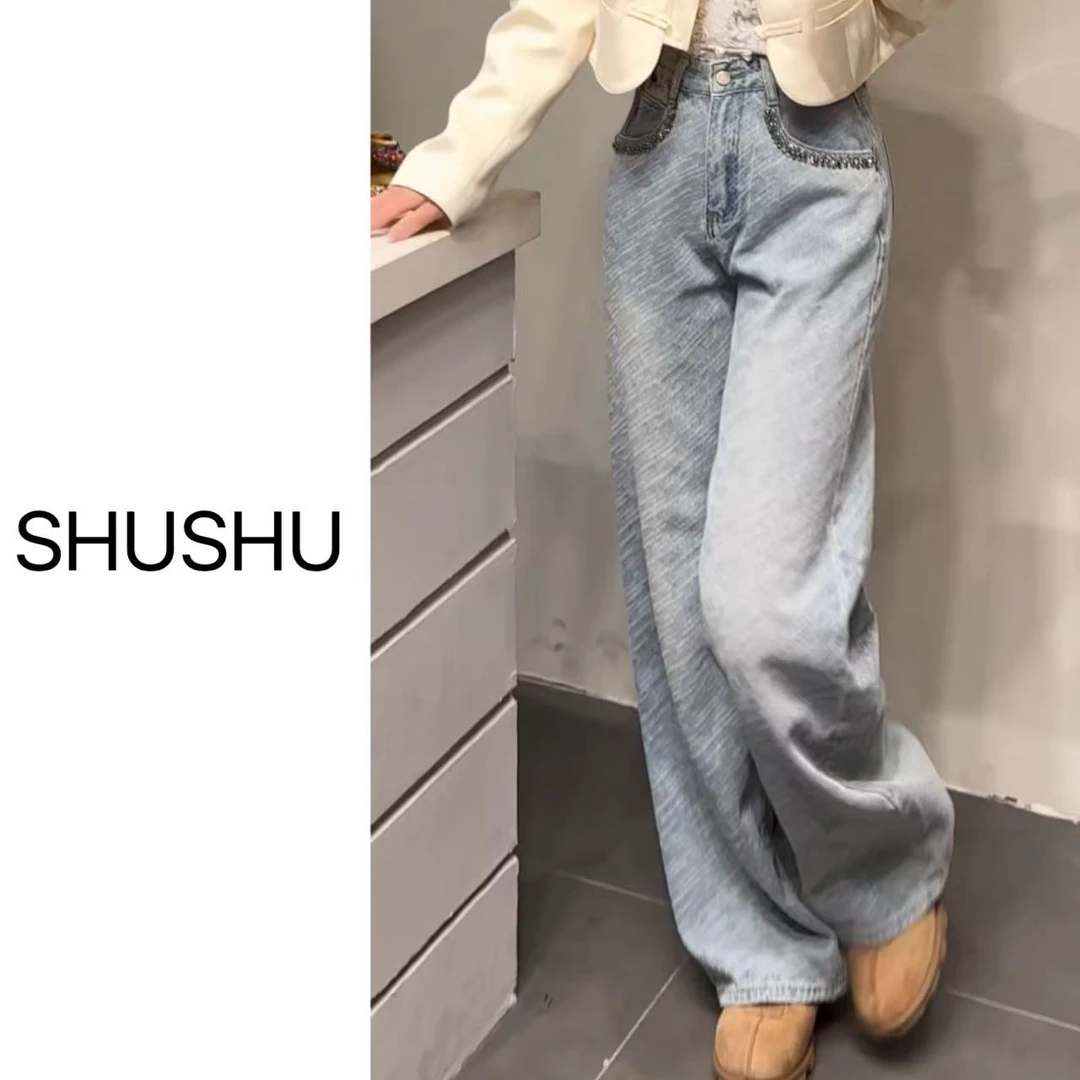 凤起玉鸣现货春季新款显瘦时尚直筒阔腿休闲百搭牛仔裤