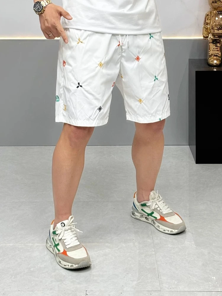 路约威格薄款夏季高端潮流短裤男士潮牌印花修身时尚休闲百搭短裤